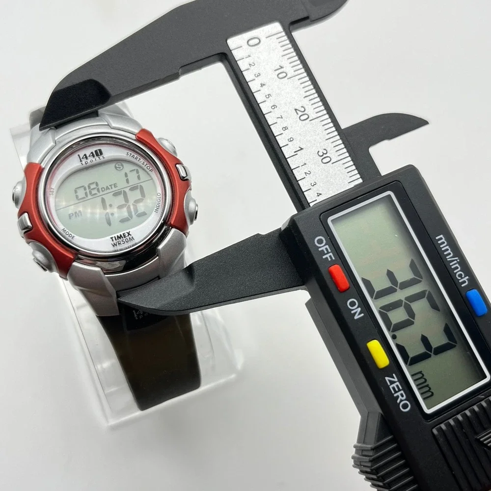 Timex 1440 Sports Digital Watch‎ Silver Red Black Resin Strap WR 50M Indiglo